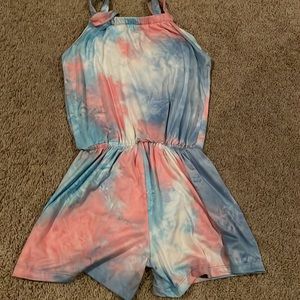 Pink and Blue Tie-Dye Playsuit with Elastic Waist